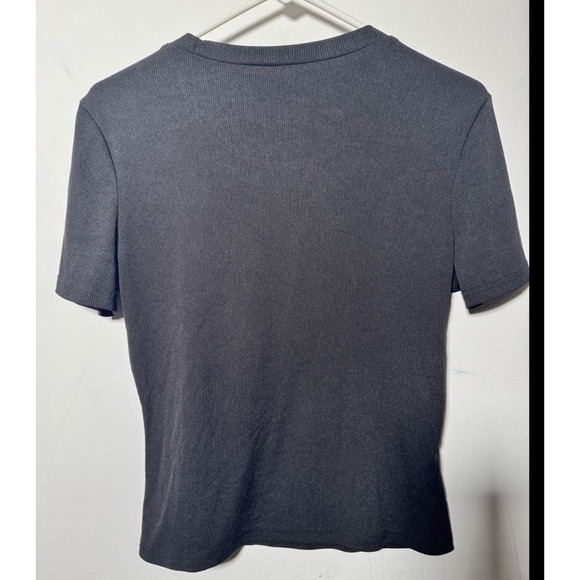 Black Ribbed Tee Shirt Women Short Sleeve Crew Neck Stretch XL - Picture 2 of 5